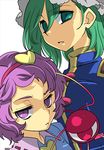  eyeball face green_eyes green_hair hairband hat heart inuinui komeiji_satori multiple_girls open_mouth purple_eyes purple_hair shiki_eiki short_hair third_eye touhou 