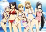  :d :o absurdres ahoge amisaki_ryouko arcueid_brunestud artoria_pendragon_(all) bandeau bare_shoulders bikini black_hair blonde_hair blue_eyes blush breast_envy breasts caren_hortensia carnival_phantasm casual_one-piece_swimsuit cleavage cloud company_connection crossover day fate/stay_night fate_(series) green_eyes hairband halterneck highres illyasviel_von_einzbern long_hair long_legs looking_at_breasts medium_breasts megami multiple_girls navel non-web_source ocean official_art one-piece_swimsuit open_mouth outdoors pink_swimsuit pout red_eyes saber short_hair side-tie_bikini silver_hair sky small_breasts smile swimsuit toono_akiha toosaka_rin tsukihime two_side_up type-moon very_long_hair water white_hairband yellow_eyes 