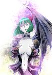  black_choker blue_eyes bob_cut breasts choker dark_precure demon_wings green_hair heartcatch_precure! highres large_breasts navel one_eye_closed precure short_hair solo ueyama_michirou wings 