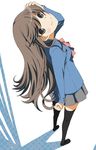  brown_eyes brown_hair hirokiku legs long_hair original school_uniform skirt solo thighhighs zettai_ryouiki 