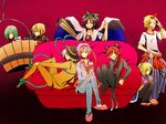  akasata animal_ears arm_cannon bad_id bad_pixiv_id blonde_hair bow braid bucket cape cat_ears collarbone couch formal genderswap genderswap_(ftm) hair_bow hairband hat horn hoshiguma_yuugi index_finger_raised kaenbyou_rin kisume komeiji_koishi komeiji_satori kurodani_yamame leaning_on_person mizuhashi_parsee multiple_boys oni pink_hair pointy_ears red_eyes red_hair reiuji_utsuho sandals sitting subterranean_animism suit suspenders third_eye touhou weapon wings 