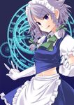  :q braid elbow_gloves gloves izayoi_sakuya magic_circle maid maid_headdress purple_eyes short_hair silver_hair solo tongue tongue_out touhou twin_braids usa-pom 