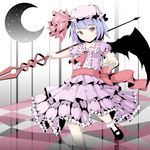  bad_id bad_pixiv_id bat_wings blue_hair bow crescent dress frills hat hebitsukai highres polearm red_eyes remilia_scarlet solo spear spear_the_gungnir touhou weapon wings 