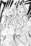  1girl artist_request breasts cleavage corset cosplay drill greyscale large_breasts monochrome official_art rossiu scan simon simon_(cosplay) sketch star_shades sunglasses tengen_toppa_gurren_lagann yoko_littner 