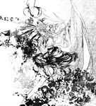  cis_(carcharias) crystal demon_wings flandre_scarlet full_body greyscale hat long_hair mob_cap monochrome simple_background solo spikes touhou vampire very_long_hair white_background wings 
