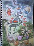  corsola ebifly_(dokudoku) gen_1_pokemon gen_2_pokemon gen_3_pokemon huntail kabuto_(pokemon) lileep magikarp no_humans omanyte pokemon pokemon_(creature) relicanth scan staryu traditional_media underwater 