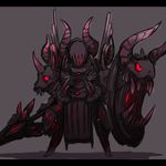  bad_id bad_pixiv_id chibi full_armor ganesagi helmet horns knight lance monster original polearm red_eyes solo weapon 