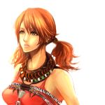  bad_id bad_pixiv_id bare_shoulders beads curly_hair earrings final_fantasy final_fantasy_xiii green_eyes jewelry lips necklace oerba_dia_vanille orange_hair sasaki_ryou short_hair short_twintails simple_background solo twintails 