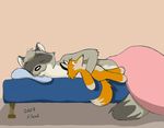  aiden aiden_harris bed canine closet_coon colin_young farallon fox male mammal plushie raccoon sleeping solo tail 