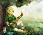  bad_id bad_pixiv_id blonde_hair blue_eyes bottle earrings fairy gloves hat jewelry link nature navi pointy_ears smile suzuno_(kazahanasu) the_legend_of_zelda the_legend_of_zelda:_ocarina_of_time 