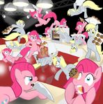 cupcakes cutie_mark derpy_hooves_(mlp) equine female feral fight friendship_is_magic fur group hasbro horse kitchen knife mad mammal mexican_standoff muffins my_little_pony pegasus pink_fur pinkamena_(mlp) pinkie_pie_(mlp) pony shutterflye square_crossover tray wings 