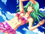  bikini blush cloud clouds front-tie_top green_eyes green_hair hair_down luca mizugi mugicha_(sukimachaya) ruka sarong sky swimsuit yu-gi-oh! yugioh_5d&#039;s yugioh_5d's yuu-gi-ou_5d's 