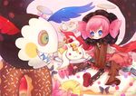  blue_eyes cake charlotte fang food kyuubee mahou_shoujo_madoka_magica pink_hair sanmi_tenten short_hair wings 