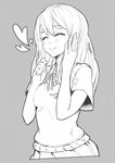  closed_eyes face greyscale hands happy heart highres k-on! kotobuki_tsumugi long_hair masn_(moxi) monochrome school_uniform smile solo 