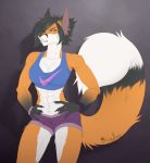  abs anthro athletic bra breasts canine clothed clothing female fox hands_on_hips hazakyaracely looking_at_viewer mammal muscular muscular_female solo sports_bra standing underwear 