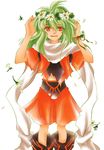  boots dark_skin emerada_(xenogears) flower green_hair head_wreath long_hair orange_eyes scarf shibino shirt skirt smile thigh_boots thighhighs torn_clothes torn_shirt xenogears 