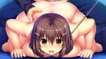  1boy 1girl all_fours ass breast_press breasts brown_eyes brown_hair chains cum doggystyle game_cg huge_breasts nude open_mouth orz sex smile sweat tagme 