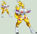  anthro areola big_breasts blue_eyes breasts canine casetermk digimon erect_nipples facial_markings female fox huge_breasts mammal markings navel nipples nude pussy renamon 