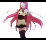  asaa black_legwear closed_eyes dress forehead_protector happy letterboxed long_hair naruto naruto_(series) open_mouth outstretched_arms red_hair smile solo spread_arms standing thighhighs uzumaki_kushina very_long_hair zettai_ryouiki 