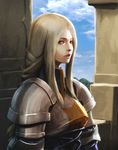  agrias_oaks armor blonde_hair braid brown_eyes female final_fantasy final_fantasy_tactics long_hair single_braid sky solo usatarou 