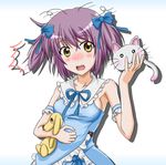  armpits bangs blush brown_eyes cat cathead dog dress frills kunkun lucky_star nagato_yuki nyamou purple_hair rozen_maiden short_hair solo stuffed_animal stuffed_dog stuffed_toy surprised suzumiya_haruhi_no_yuuutsu takumi_(rozen_garten) twintails 