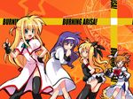  :3 arisa_bannings arm_belt belt blonde_hair bow closed_eyes fate_testarossa ferret fingerless_gloves ga_rune_pose galaxy_angel galaxy_angel_rune gloves long_sleeves lyrical_nanoha magical_girl mahou_shoujo_lyrical_nanoha mahou_shoujo_lyrical_nanoha_a's minamura_haruki multiple_girls parody purple_eyes purple_hair red_bow red_eyes red_hair school_uniform seishou_elementary_school_uniform takamachi_nanoha thighhighs tsukimura_suzuka twintails wallpaper yuuno_scrya 