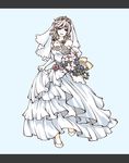  alternate_costume bad_id bad_pixiv_id blue_eyes bouquet braid bride dress elbow_gloves flower gloves haru. izayoi_sakuya smile solo touhou twin_braids wedding_dress white 