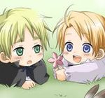  2boys america_(hetalia) axis_powers_hetalia blonde_hair blue_eyes child flower green_eyes time_paradox united_kingdom_(hetalia) 