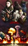  6+boys arcade_gannon assault_rifle bad_id bad_pixiv_id beret black_hair blonde_hair blue_eyes brain brown_eyes building business_suit car courier_(fallout_new_vegas) craig_boone dog ed-e epic explosion fallout fallout_new_vegas flower formal gas_mask glasses gloves ground_vehicle gun handgun hat helmet highres hood jewelry lily_bowen m16 m16a1 motor_vehicle multiple_boys multiple_girls mushroom_cloud ncr ncr_veteran_ranger necklace nightkin overalls raul_tejada revolver rex_(fallout_new_vegas) rifle rose_of_sharon_cassidy suit super_mutant trench_coat trigger_discipline vault_boy veronica_santangelo weapon yorimitsu 