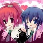  aoi_nagisa blue_eyes blue_hair blush heart kannon_ouji multiple_girls one_eye_closed red_hair school_uniform smile strawberry_panic! suzumi_tamao yuri 