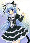  absurdres animal_ears blue_hair cat_ears dress gothic gothic_lolita hasekura_chiaki headdress highres lolita_fashion long_hair long_sleeves open_mouth original skirt solo tail 