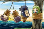  asakura_ryouko bound hanging kimidori_emiri lowres multiple_girls nagato_yuki ocean suzumiya_haruhi_no_yuuutsu tanan tied_up translated tree 