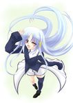  asymmetrical_legwear blue_hair frapowa hair_ornament long_sleeves lyrical_nanoha magical_girl mahou_shoujo_lyrical_nanoha mahou_shoujo_lyrical_nanoha_a's military military_uniform one_eye_closed reinforce_zwei solo uniform waist_cape x_hair_ornament 