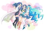  blue blue_eyes blue_hair blue_skirt commentary_request costume_chart cure_marine cure_marine_mirage dark_persona heart heartcatch_precure! kurumi_erika long_hair magical_girl mirage_precure multiple_girls multiple_persona oota precure skirt thighhighs 