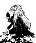  bad_id bad_pixiv_id bespectacled book glasses greyscale long_hair monochrome monokurou patchouli_knowledge ribbon solo touhou 