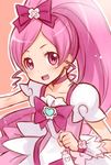  bow choker cure_blossom dress face ha-ru hair_bow hanasaki_tsubomi heartcatch_precure! long_hair magical_girl pink pink_bow pink_choker pink_eyes pink_hair ponytail precure solo 