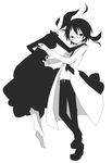  barefoot black_hair celty_sturluson darkness dress dullahan durarara!! glasses greyscale headless kishitani_shinra labcoat monochrome multiple_girls necktie smoke tsumura_z 