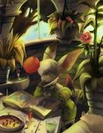  book chair cute final_fantasy final_fantasy_tactics flower glass green_eyes highres mammal moogle mouse plant plants pot purple_kecleon purplekecleon reading rodent sitting solo table video_games wings 