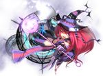  bad_id bad_pixiv_id book dragon_nest elbow_gloves gloves hat long_hair magic_circle navel observerz purple_eyes red_hair solo sorceress_(dragon_nest) staff witch_hat 