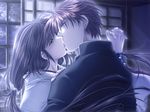  1girl couple gakuran game_cg hetero kijima_suguru kiss onikagura school_uniform yamamoto_kazue 