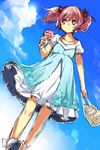  akr_et alternate_costume bad_id bad_pixiv_id bag blue_sky casual cloud day dress food ice_cream kaname_madoka mahou_shoujo_madoka_magica pink_eyes pink_hair shopping_bag short_hair sketch sky solo twintails 