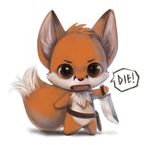  canine chest chest_tuft chibi cute fox fur knife mammal open_eyes open_mouth plain_background silverfox5213 solo teeth threatening tooth tuft weapon white_background 