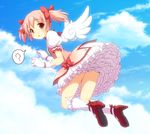  ? blue_sky choker cloud day flying gloves kaname_madoka looking_back magical_girl mahou_shoujo_madoka_magica pink_eyes pink_hair short_hair sky solo white_gloves wings yamasan 