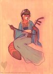  bow chinese dress erhu female hanfu instrument mammal music musician red_panda solo valentinecrow 