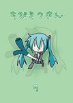  :&lt; aqua_hair chibi_miku cover cover_page detached_sleeves hatsune_miku headphones minami_(colorful_palette) solo sunrise_stance twintails vocaloid zoom_layer |_| 