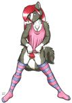  bottomless chest_tuft covering female fur legwear mammal plain_background pussy skunk solo stockings tachyon tuft white_background 