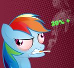  20_percent_cooler bloodshot_eyes blue_skin bulging_eyes cigarette derp derp_face equine female friendship_is_magic hair hasbro headshot_portrait horse mammal misterdavey multi-colored_hair my_little_pony pegasus pink_eyes plain_background polka_dots_background pony portrait rainbow_dash_(mlp) rainbow_hair red_background side_view smoke smoking solo stoner teenager 