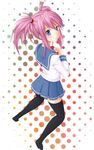  alternate_costume black_legwear blue_eyes minase_sasa pink_hair presea_combatir school_uniform serafuku solo tales_of_(series) tales_of_symphonia thighhighs twintails 