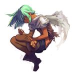  bad_id bad_pixiv_id bangs bare_legs barefoot boots dark_skin emerada_(xenogears) expressionless from_side full_body green_hair invisible_(midnightplusone) looking_at_hand looking_down midriff no_socks profile scarf shirt shoes short_hair simple_background single_boot single_shoe skirt solo toes torn_clothes torn_shirt white_background white_scarf xenogears yellow_eyes 