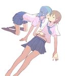  aioi_yuuko all_fours couple hair_cubes hair_ornament imminent_kiss lying multiple_girls naganohara_mio nichijou school_uniform short_hair simple_background sleeping sou_(tuhut) tokisadame_school_uniform white_background yuri 